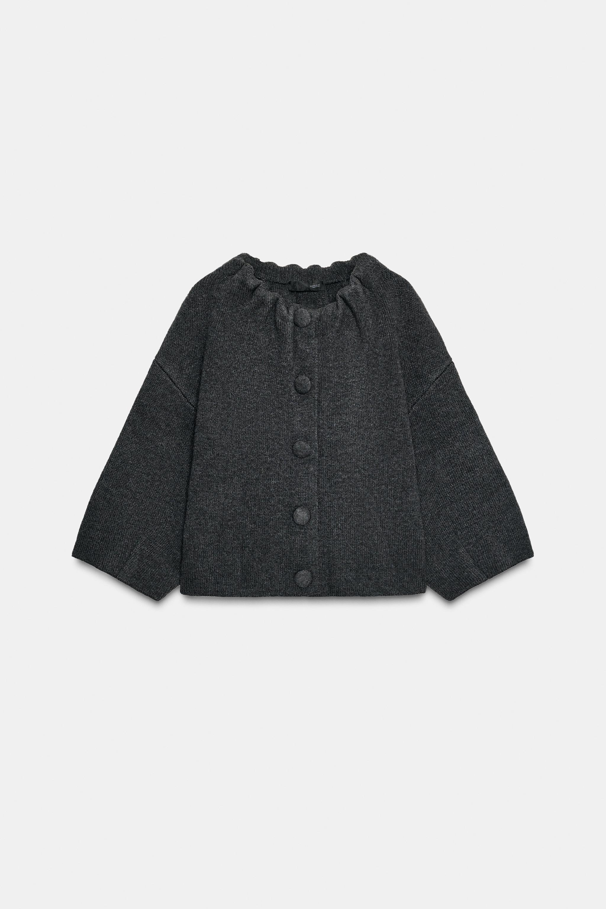 WOOL BLEND BOMBER JACKET WITH RUFFLES AT NECK